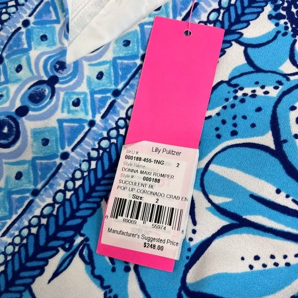 Lilly Pulitzer Donna Maxi Romper Succulent Blue Coronado Crab NWT Size 2 - Picture 9 of 9